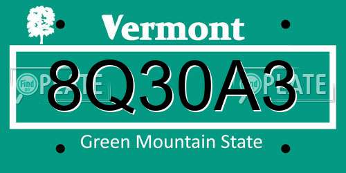 8Q30A3 Vermont License Plate