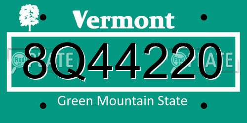 8Q44220 Vermont License Plate
