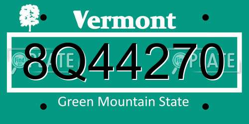 8Q44270 Vermont License Plate