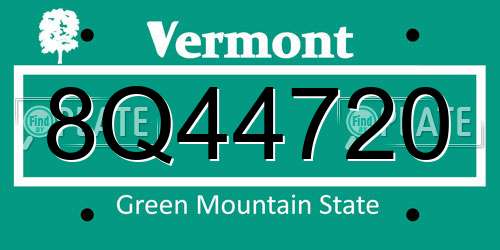 8Q44720 Vermont License Plate