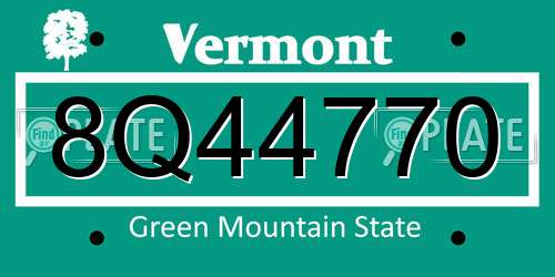 8Q44770 Vermont License Plate
