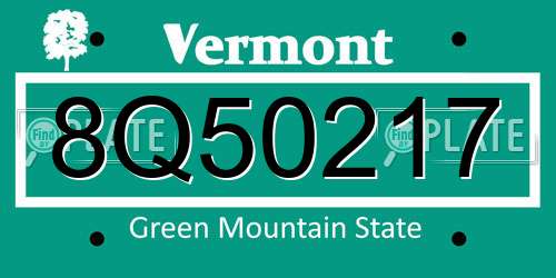 8Q50217 Vermont License Plate