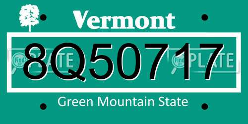 8Q50717 Vermont License Plate