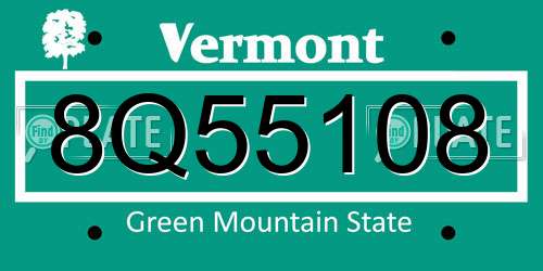 8Q55108 Vermont License Plate