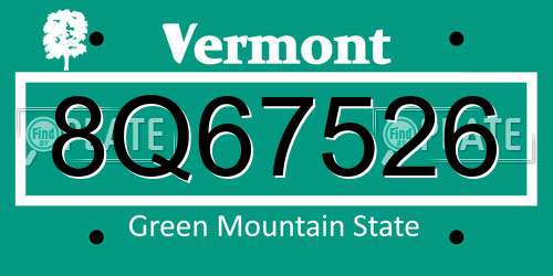 8Q67526 Vermont License Plate
