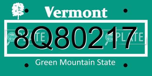 8Q80217 Vermont License Plate