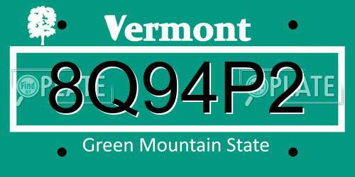 8Q94P2 Vermont License Plate