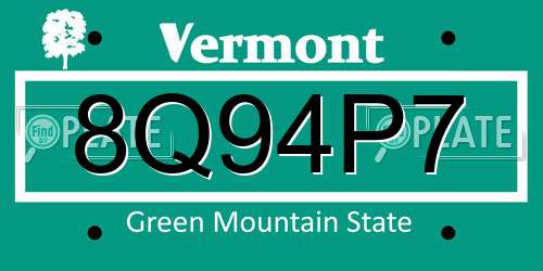 8Q94P7 Vermont License Plate