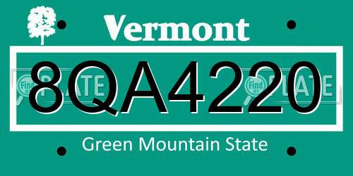 8QA4220 Vermont License Plate