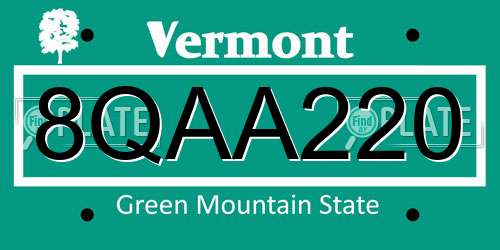 8QAA220 Vermont License Plate