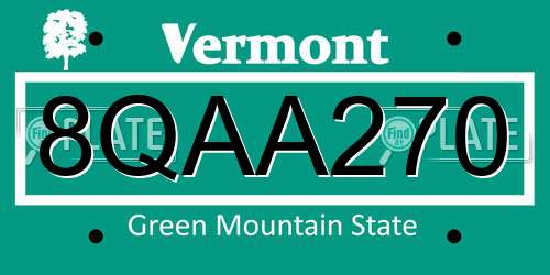 8QAA270 Vermont License Plate