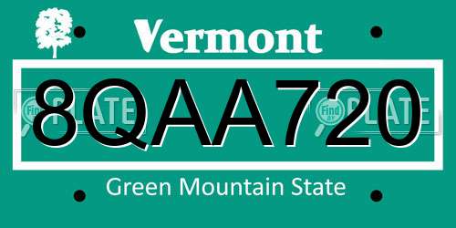 8QAA720 Vermont License Plate