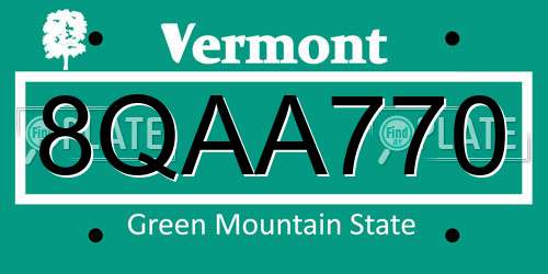 8QAA770 Vermont License Plate