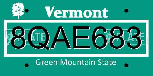 8QAE683 Vermont License Plate