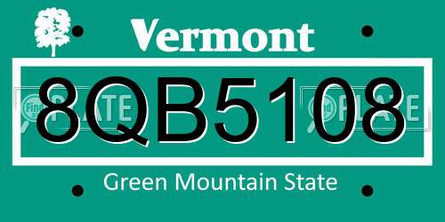 8QB5108 Vermont License Plate