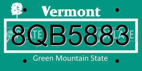8QB5883 Vermont License Plate