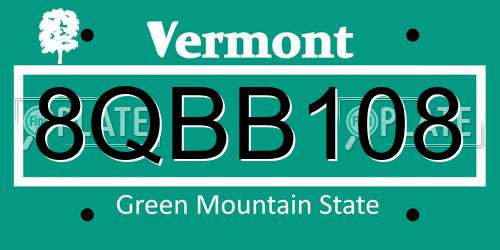 8QBB108 Vermont License Plate
