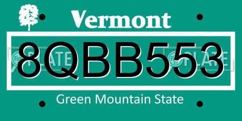 8QBB553 Vermont License Plate