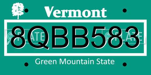 8QBB583 Vermont License Plate