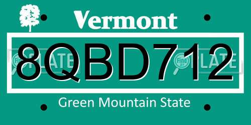 8QBD712 Vermont License Plate