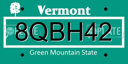 8QBH42 Vermont License Plate