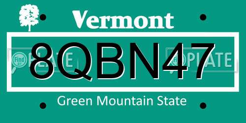 8QBN47 Vermont License Plate