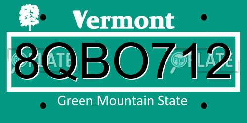 8QBO712 Vermont License Plate