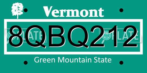 8QBQ212 Vermont License Plate