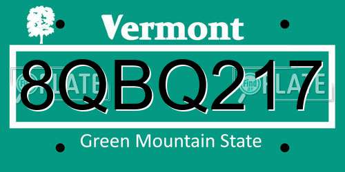 8QBQ217 Vermont License Plate