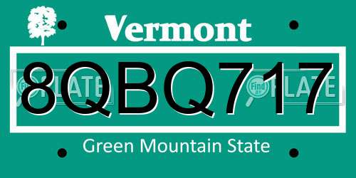 8QBQ717 Vermont License Plate