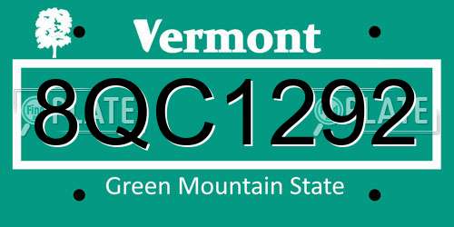 8QC1292 Vermont License Plate