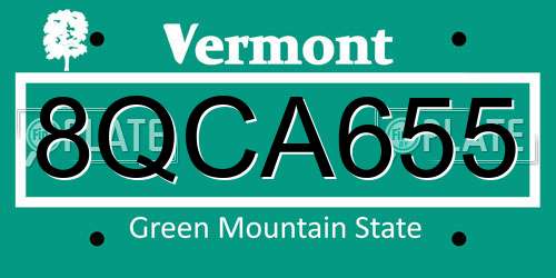 8QCA655 Vermont License Plate