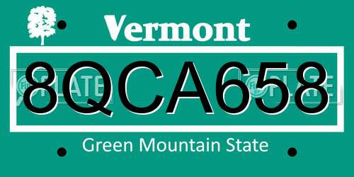 8QCA658 Vermont License Plate