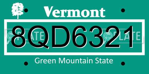 8QD6321 Vermont License Plate
