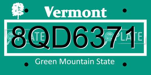 8QD6371 Vermont License Plate