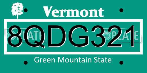 8QDG321 Vermont License Plate