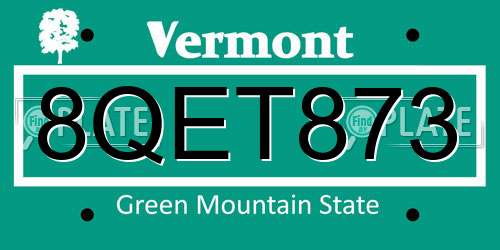 8QET873 Vermont License Plate