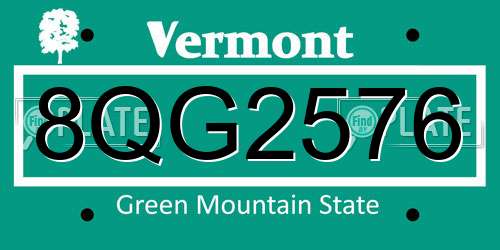 8QG2576 Vermont License Plate