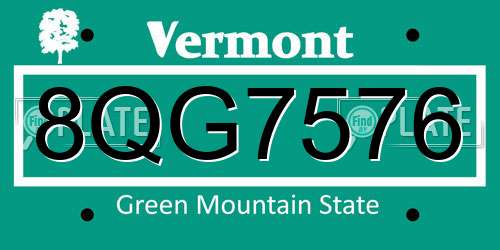8QG7576 Vermont License Plate