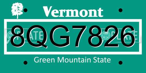 8QG7826 Vermont License Plate