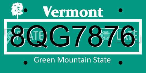 8QG7876 Vermont License Plate
