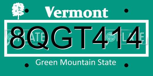 8QGT414 Vermont License Plate