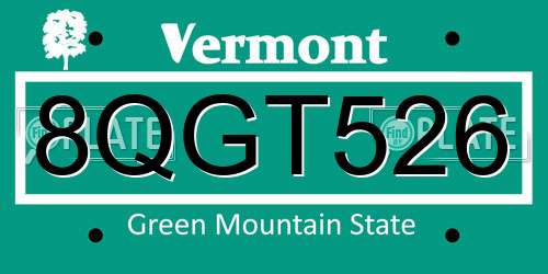 8QGT526 Vermont License Plate