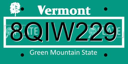 8QIW229 Vermont License Plate