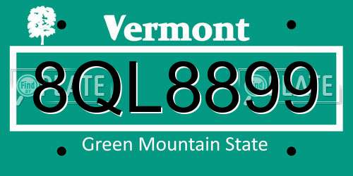 8QL8899 Vermont License Plate