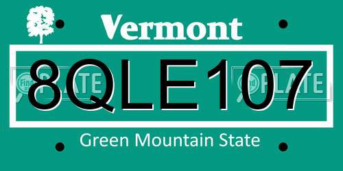 8QLE107 Vermont License Plate