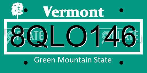 8QLO146 Vermont License Plate
