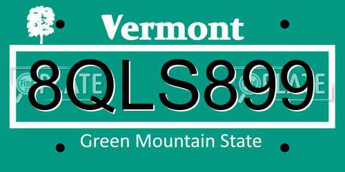8QLS899 Vermont License Plate