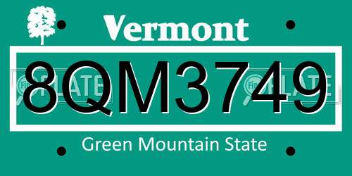 8QM3749 Vermont License Plate