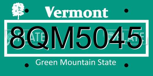 8QM5045 Vermont License Plate